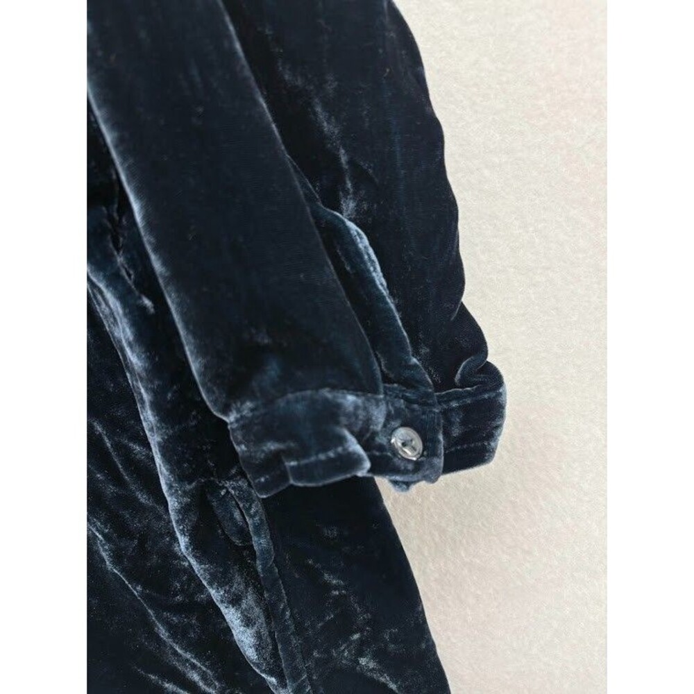 Coldwater Creek Size 2X Crushed Velvet Button Down Tunic with Pockets Navy Blue - Picture 6 of 7